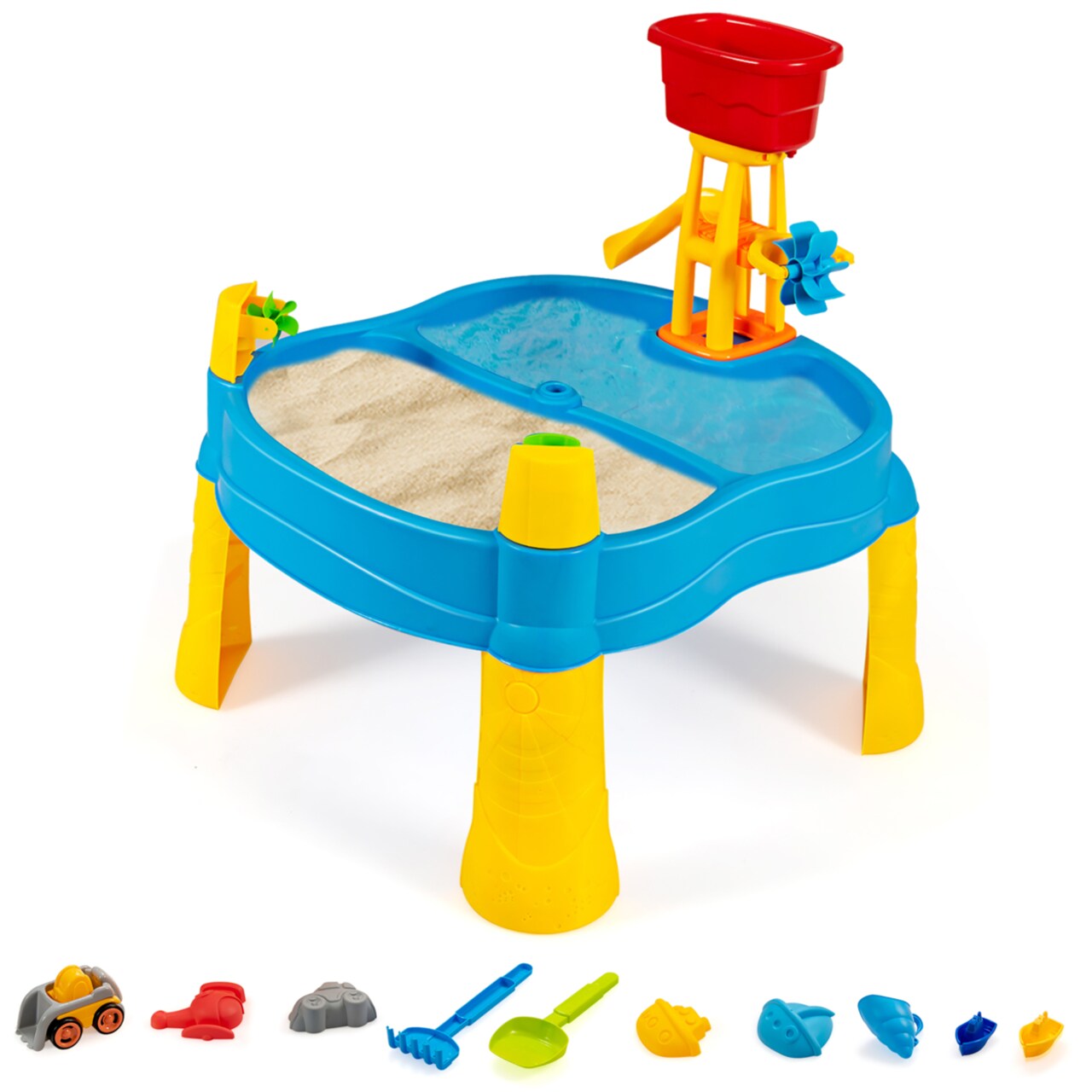Gymax 2-in-1 Activity Center Kids Sand Water Table w/ 18 PCS Sandbox Table Outdoor